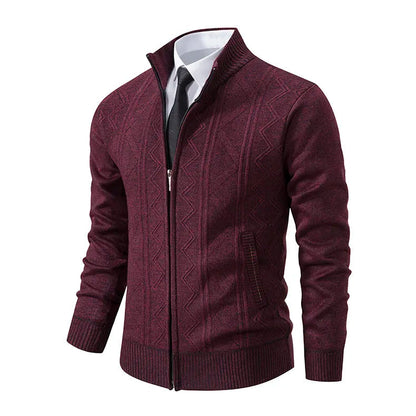 Men's Full-Zip Cardigan Sweater for Fall and Winter Everyday Wear Maroon