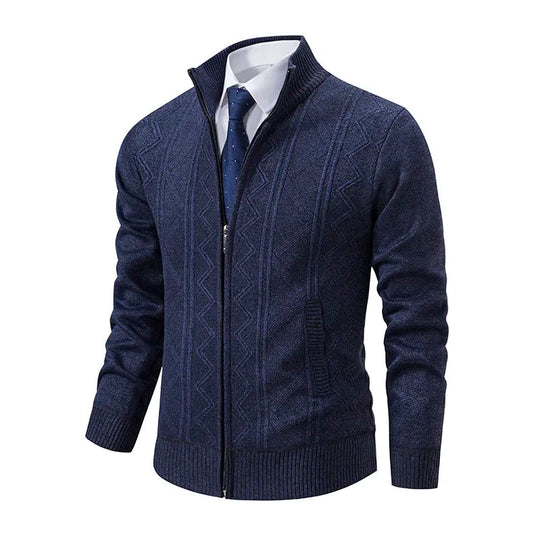 Men's Full-Zip Cardigan Sweater for Fall and Winter Everyday Wear Navy Blue