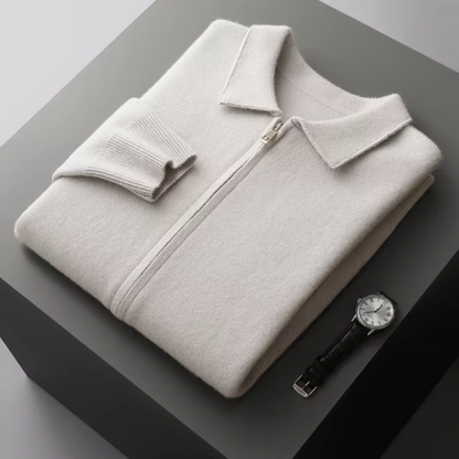 Men's Full Zip Collared Sweater Jacket for Daily Use Warm White