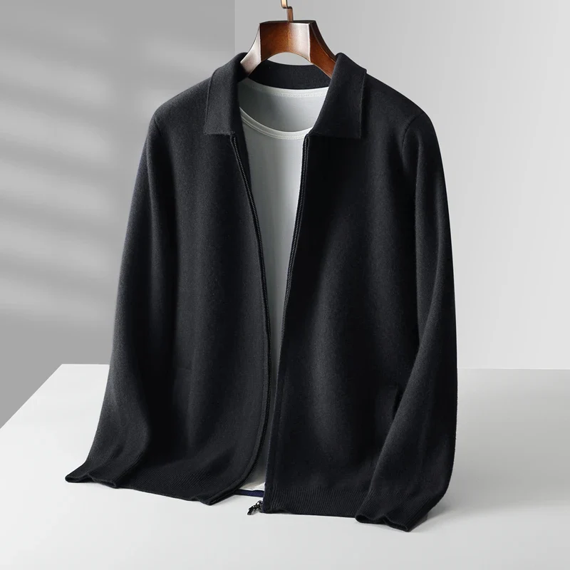 Men's Full Zip Collared Sweater Jacket for Daily Use Warm