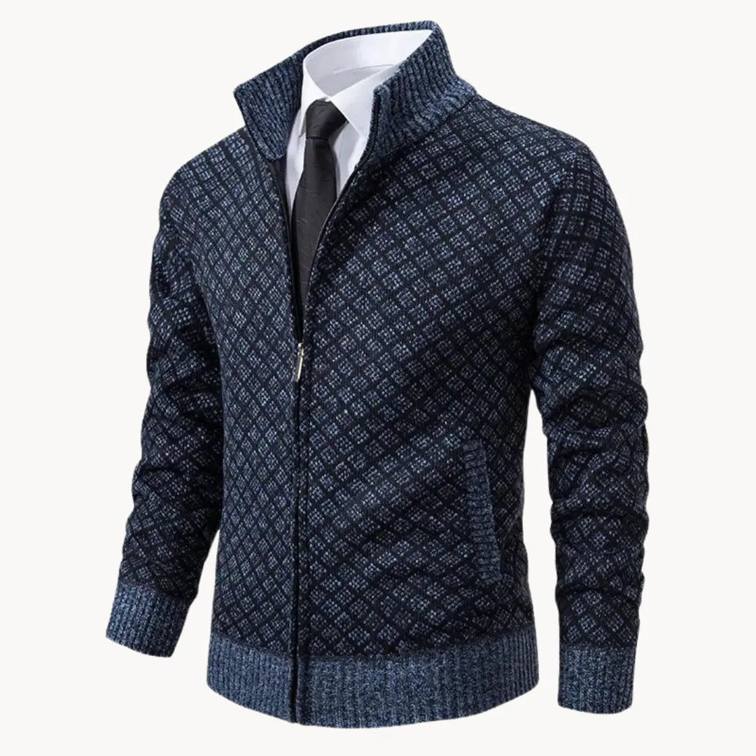 Men's Full-Zip Stand Collar Sweater Jacket for Daily Use Blue