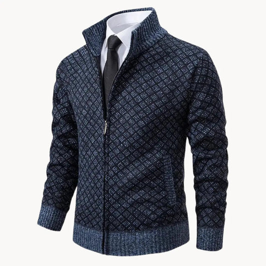 Men's Full-Zip Stand Collar Sweater Jacket for Daily Use Blue