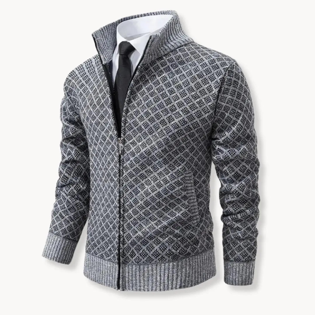 Men's Full-Zip Stand Collar Sweater Jacket for Daily Use Lightgrey