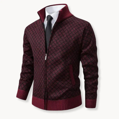 Men's Full-Zip Stand Collar Sweater Jacket for Daily Use Red