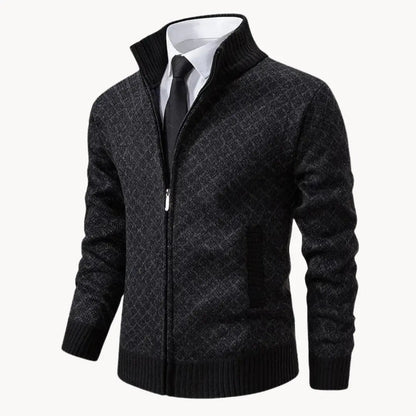 Men's Full-Zip Stand Collar Sweater Jacket for Daily Use Black