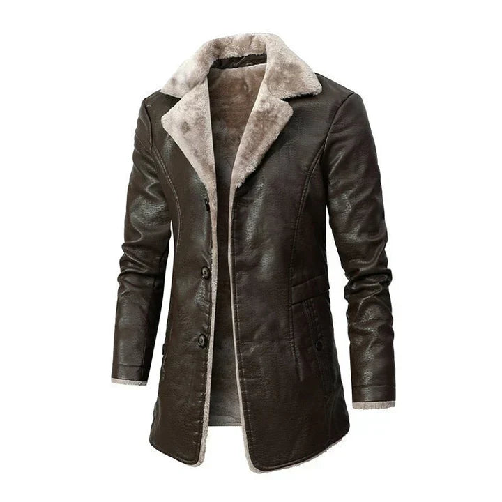 Men's Fur Collar Mid-Length Winter Coat for Daily Use Warm Brown