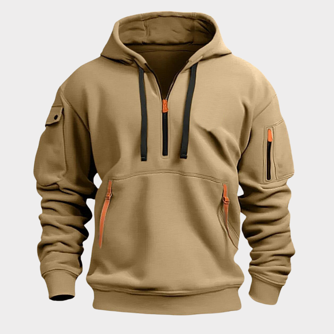 Men's Half-Zip Pullover Sweatshirt for Fall and Winter Everyday Wear Khaki