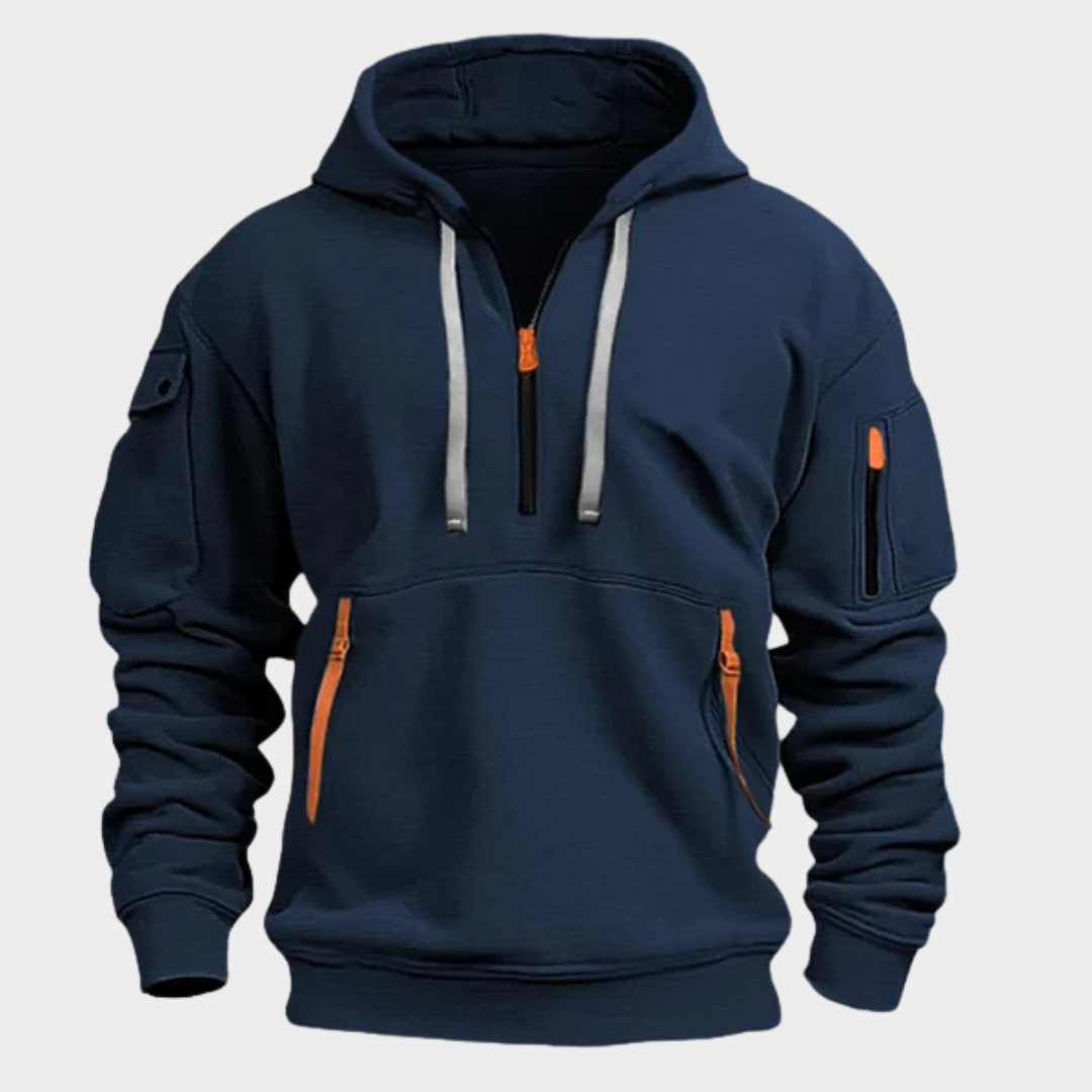 Men's Half-Zip Pullover Sweatshirt for Fall and Winter Everyday Wear Dark Blue