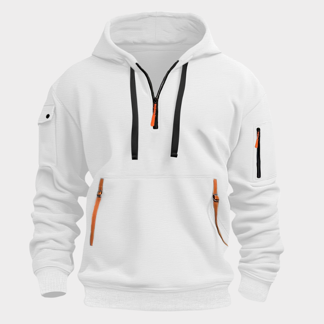 Men's Half-Zip Pullover Sweatshirt for Fall and Winter Everyday Wear White