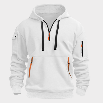 Men's Half-Zip Pullover Sweatshirt for Fall and Winter Everyday Wear White