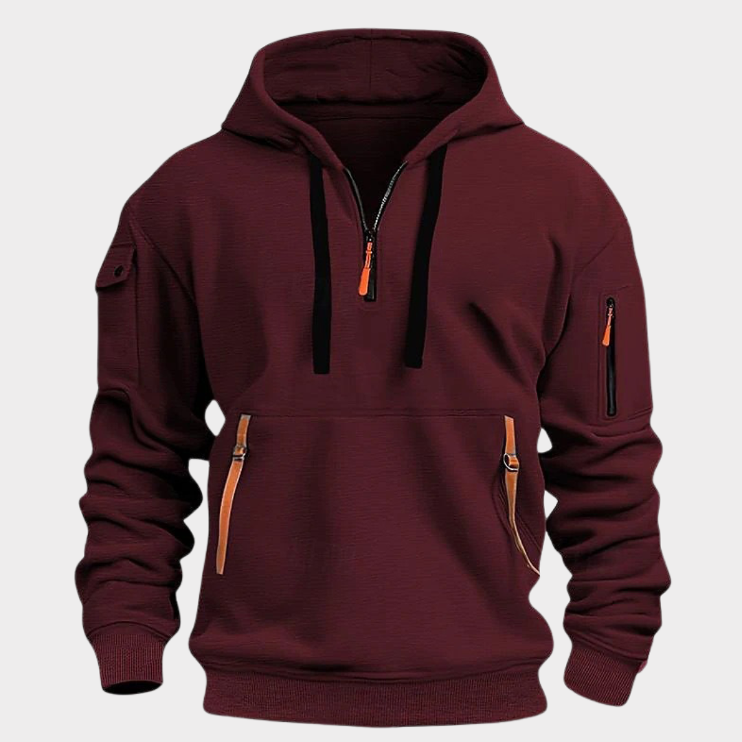 Men's Half-Zip Pullover Sweatshirt for Fall and Winter Everyday Wear Red