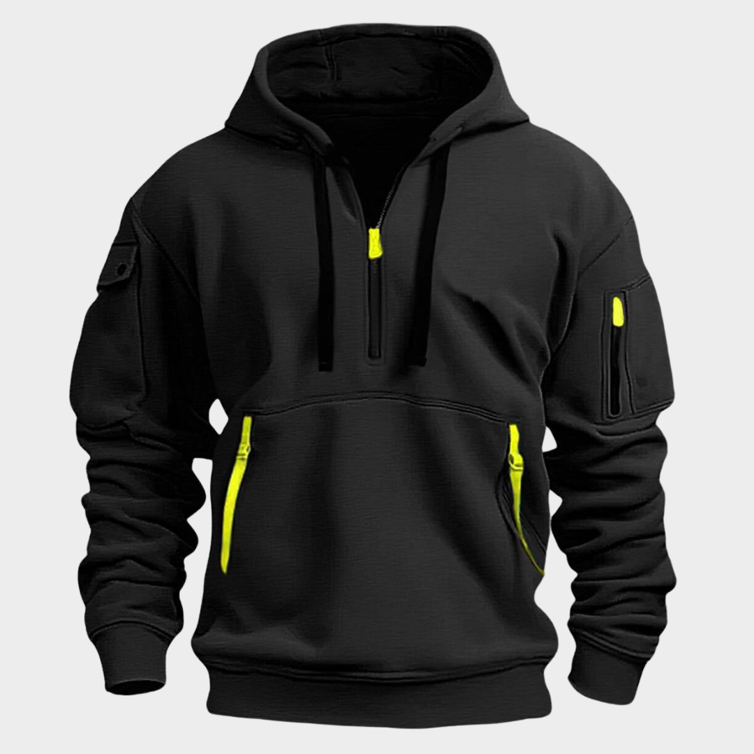 Men's Half-Zip Pullover Sweatshirt for Fall and Winter Everyday Wear Black