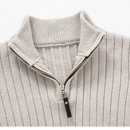 Men's Half-Zip Ribbed Sweater for Fall and Winter Everyday Wear