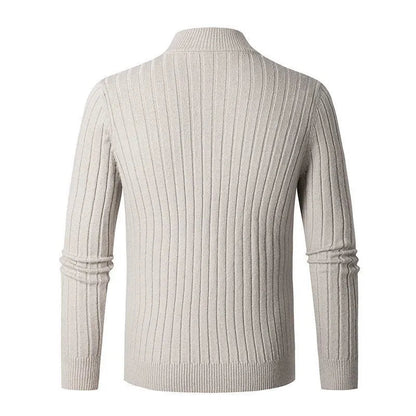 Men's Half-Zip Ribbed Sweater for Fall and Winter Everyday Wear