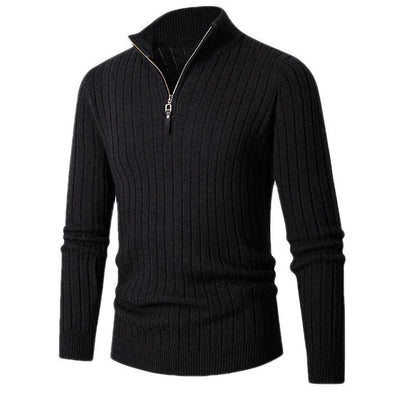 Men's Half-Zip Ribbed Sweater for Fall and Winter Everyday Wear Black