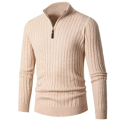 Men's Half-Zip Ribbed Sweater for Fall and Winter Everyday Wear Khaki