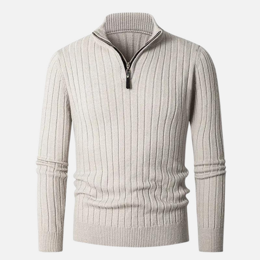 Men's Half-Zip Ribbed Sweater for Fall and Winter Everyday Wear