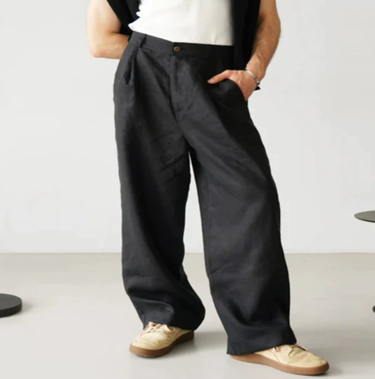Men's High-Waisted Pleated Dress Trousers for Daily Use Black