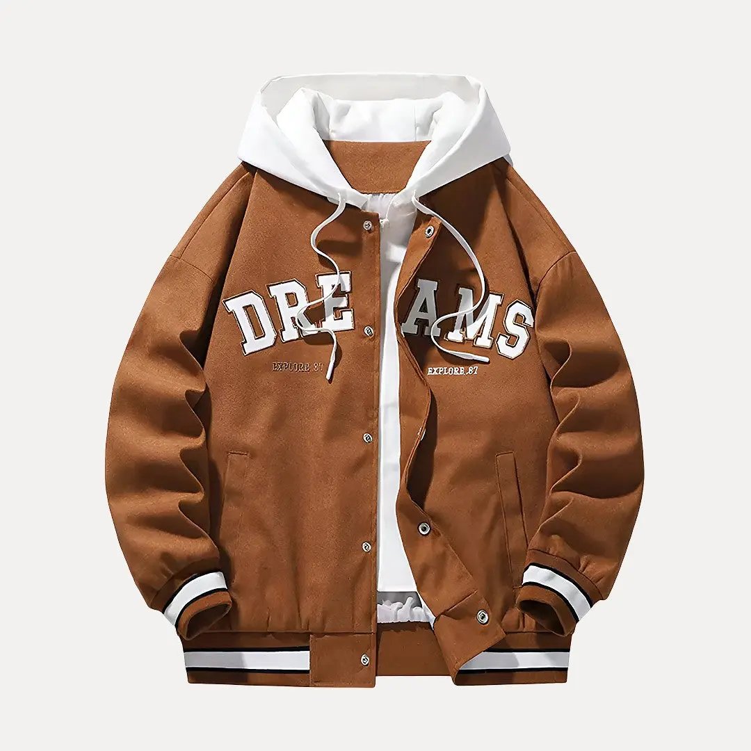 Men's Hooded Baseball Style Varsity Jacket for Daily Use Coffee