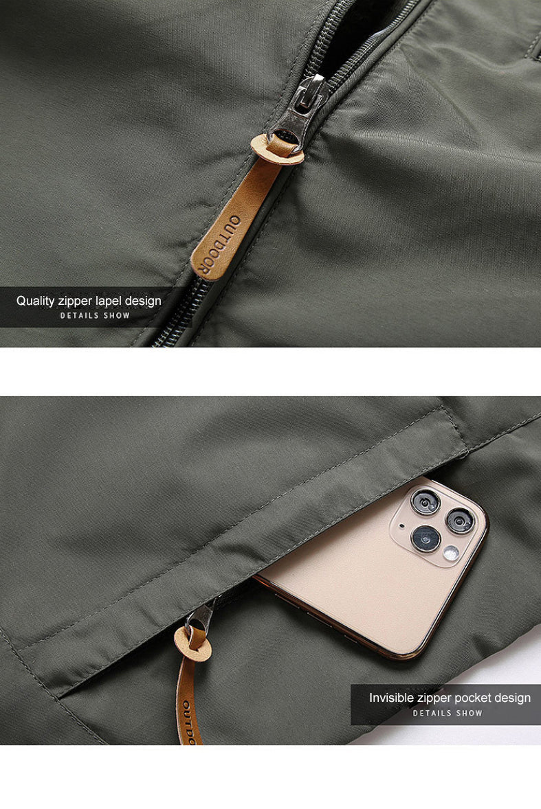 Men's Green Hooded Full Zip Jacket for Fall and Winter Everyday Wear