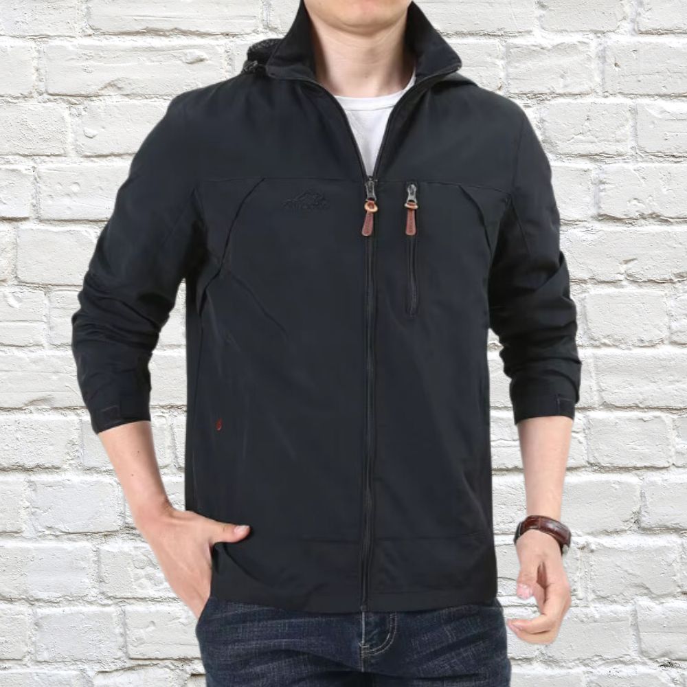 Men's Green Hooded Full Zip Jacket for Fall and Winter Everyday Wear