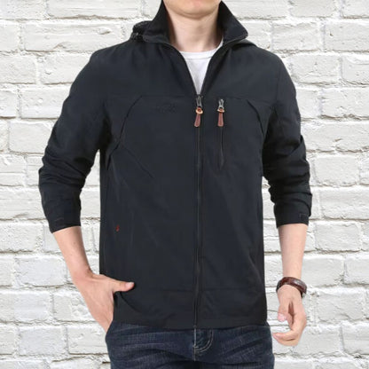 Men's Green Hooded Full Zip Jacket for Fall and Winter Everyday Wear