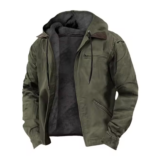 Men's Multi-Color Hooded Full Zip Jacket for Fall and Winter Olive Green