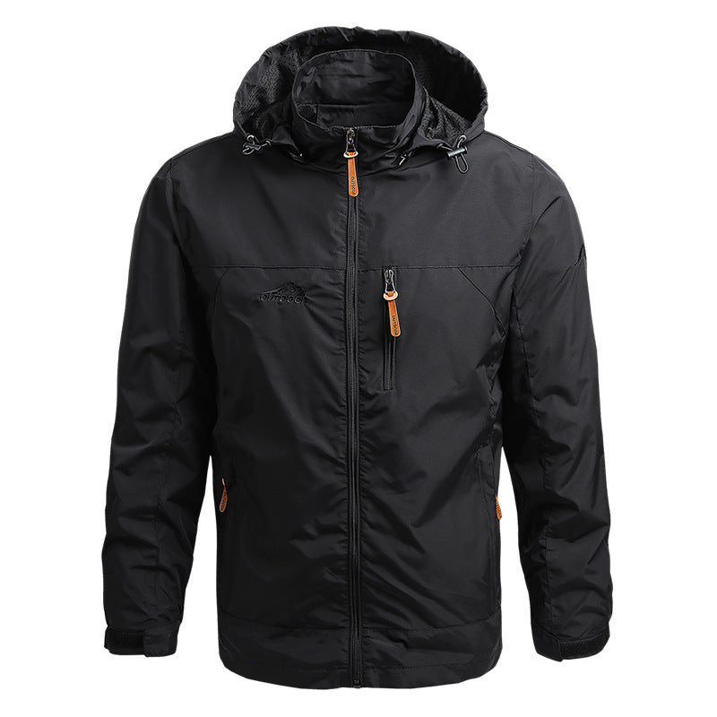 Men's Green Hooded Full Zip Jacket for Fall and Winter Everyday Wear Black