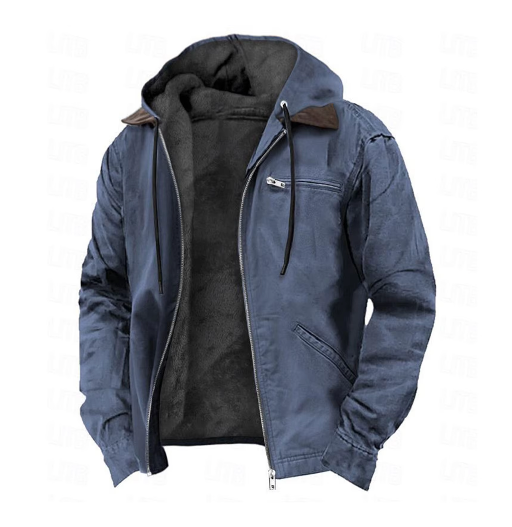 Men's Multi-Color Hooded Full Zip Jacket for Fall and Winter Navy Blue
