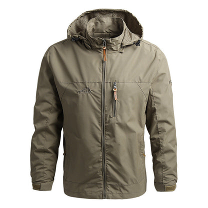 Men's Green Hooded Full Zip Jacket for Fall and Winter Everyday Wear Khaki