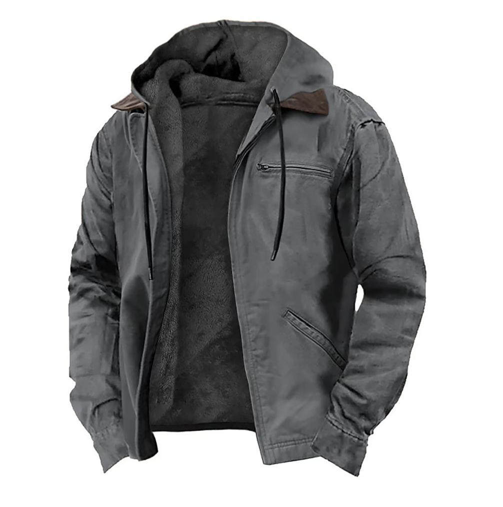 Men's Multi-Color Hooded Full Zip Jacket for Fall and Winter Gray
