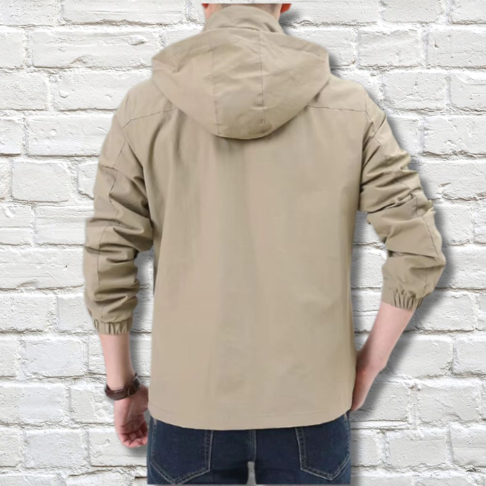 Men's Green Hooded Full Zip Jacket for Fall and Winter Everyday Wear