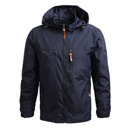 Men's Green Hooded Full Zip Jacket for Fall and Winter Everyday Wear Navy Blue