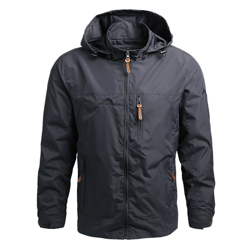 Men's Green Hooded Full Zip Jacket for Fall and Winter Everyday Wear Gray