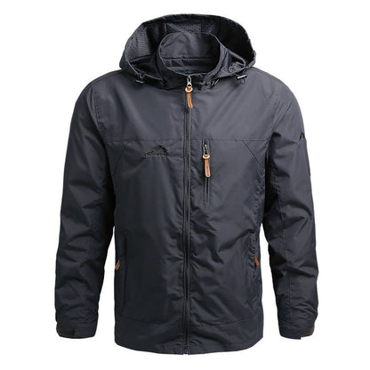Men's Green Hooded Full Zip Jacket for Fall and Winter Everyday Wear Gray