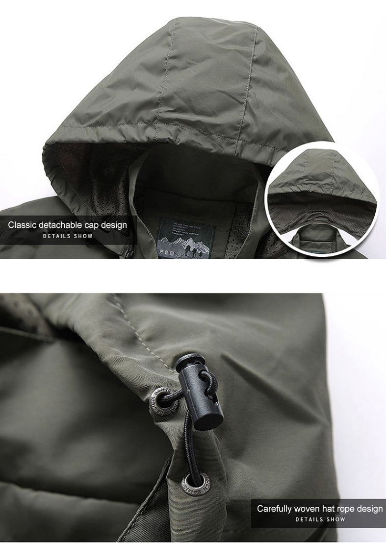 Men's Green Hooded Full Zip Jacket for Fall and Winter Everyday Wear