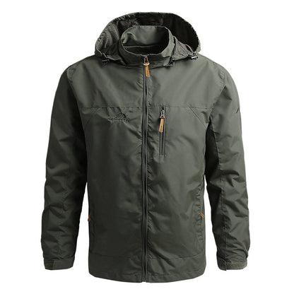 Men's Green Hooded Full Zip Jacket for Fall and Winter Everyday Wear Green