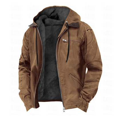 Men's Multi-Color Hooded Full Zip Jacket for Fall and Winter Brown