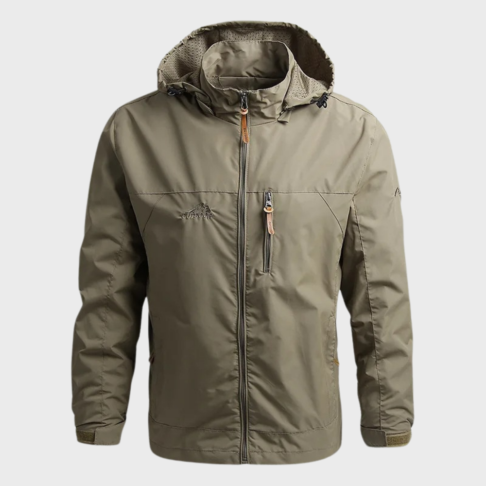 Men's Hooded Full Zip Outdoor Jacket for Fall and Winter Everyday Wear Khaki