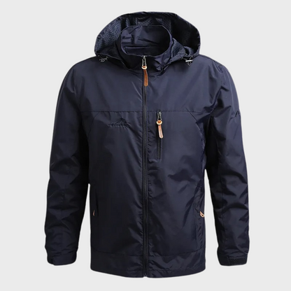 Men's Hooded Full Zip Outdoor Jacket for Fall and Winter Everyday Wear Blue