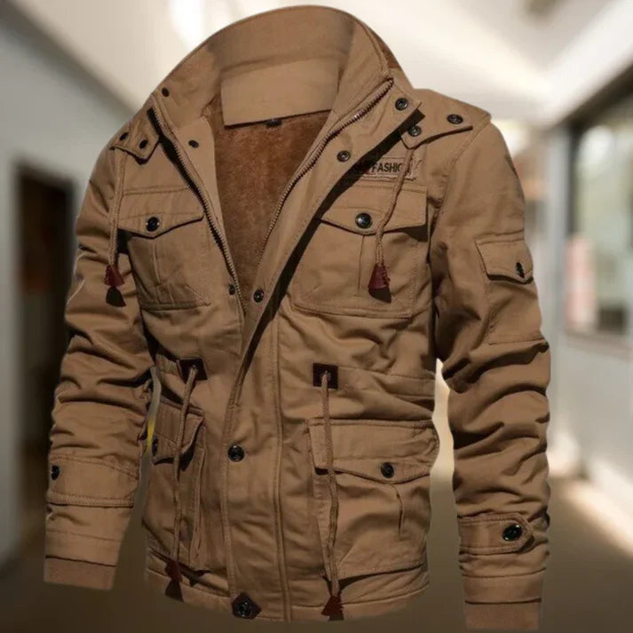 Men's Hooded Military Style Jacket for Fall and Winter Everyday Wear Brown