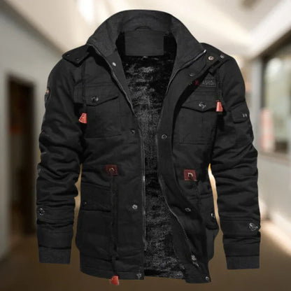 Men's Hooded Military Style Jacket for Fall and Winter Everyday Wear Black