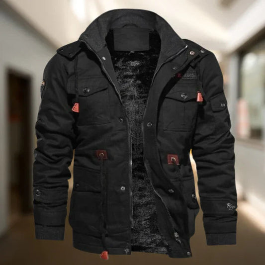 Men's Hooded Military Style Jacket for Fall and Winter Everyday Wear Black