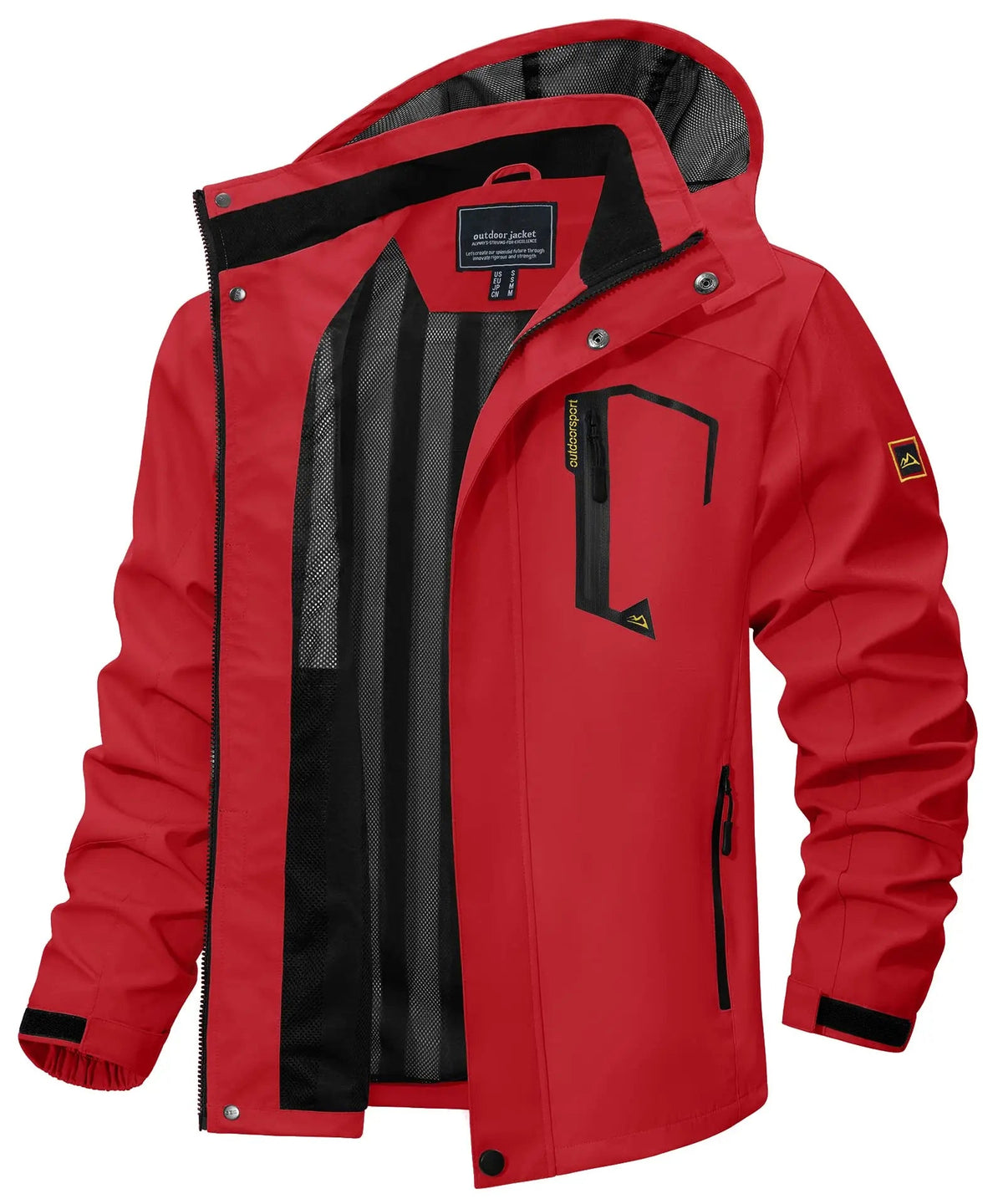 Men's Multi-Color Denim Hooded Outdoor Jacket for Everyday Wear Red
