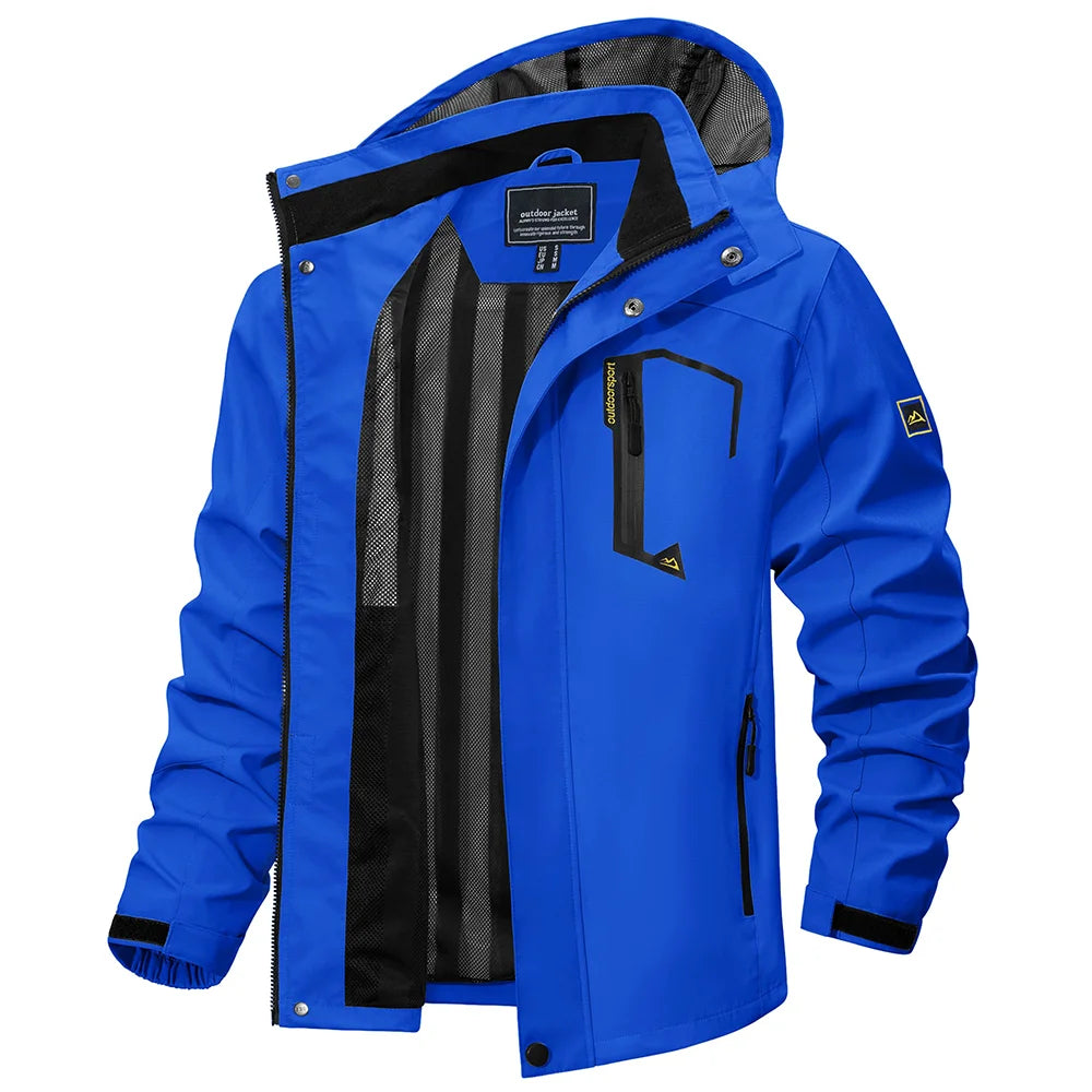 Men's Multi-Color Denim Hooded Outdoor Jacket for Everyday Wear Blue