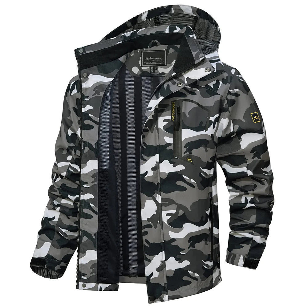Men's Multi-Color Denim Hooded Outdoor Jacket for Everyday Wear Black Camo