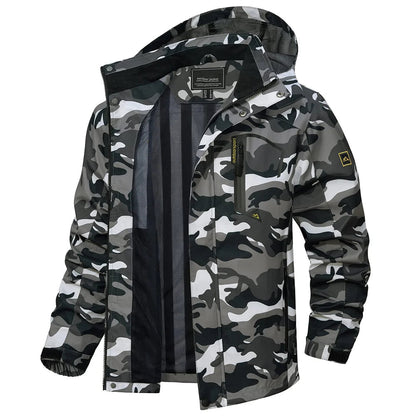 Men's Multi-Color Denim Hooded Outdoor Jacket for Everyday Wear Black Camo