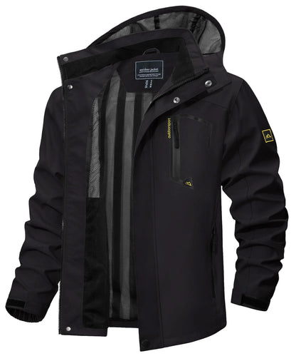 Men's Multi-Color Denim Hooded Outdoor Jacket for Everyday Wear Black