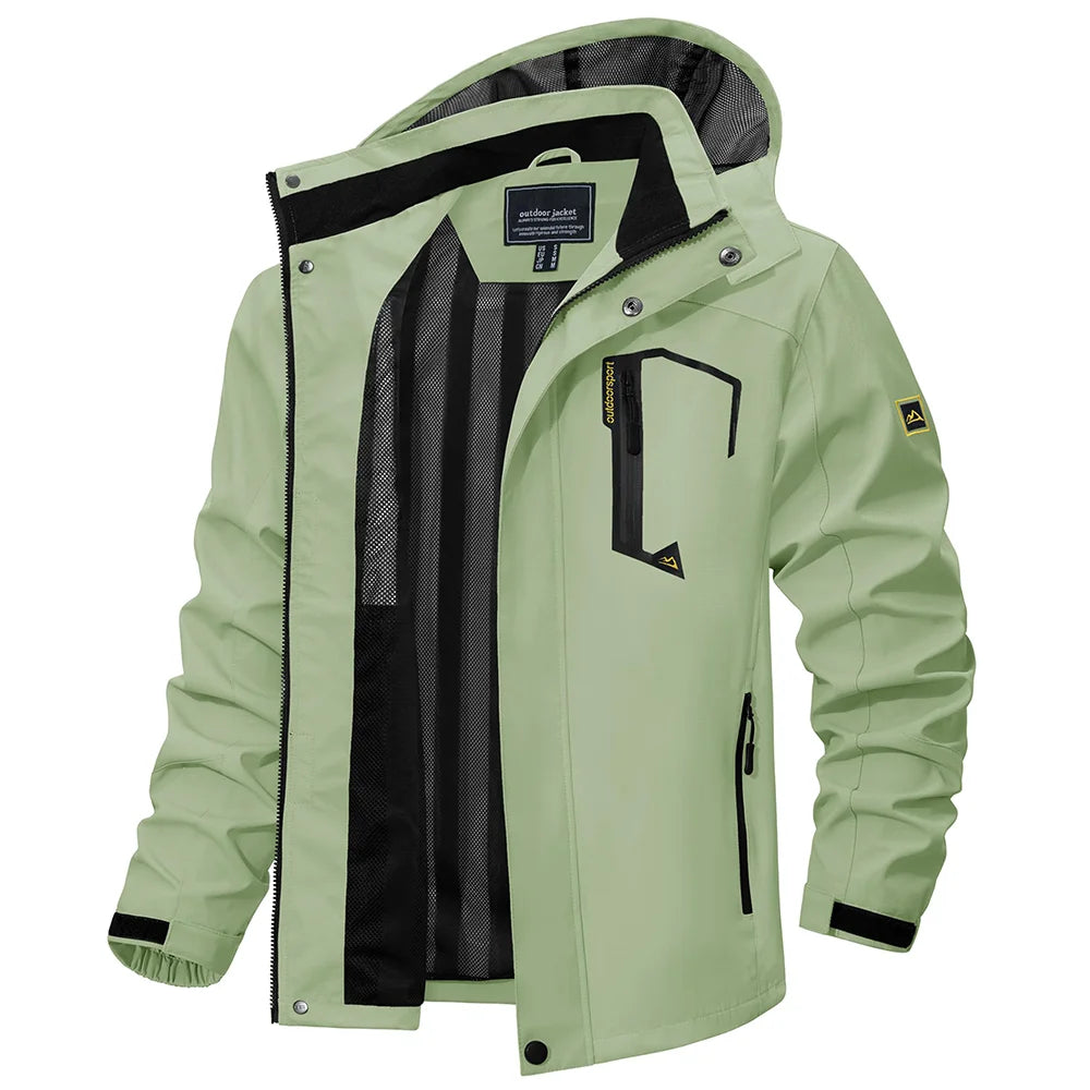 Men's Multi-Color Denim Hooded Outdoor Jacket for Everyday Wear Light Green