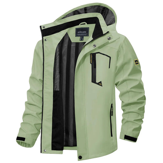 Men's Multi-Color Denim Hooded Outdoor Jacket for Everyday Wear Light Green